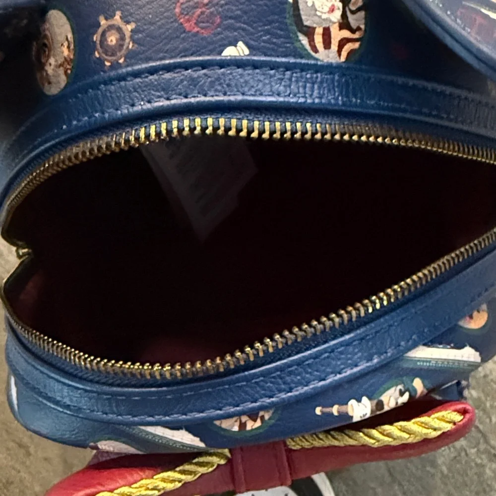 Loungefly Navy Mickey Ear Mini Backpack with Maroon Bow - Picture 3 of 9